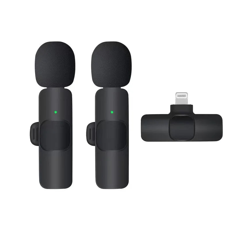Two Wireless Lavalier Microphones – Mini Audio Recording Mic for iPhone & Android