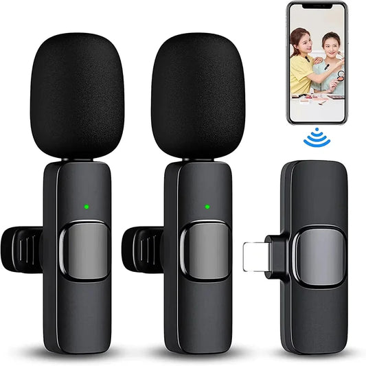 Two Wireless Lavalier Microphones – Mini Audio Recording Mic for iPhone & Android